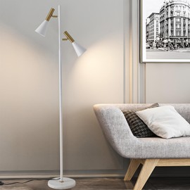 Asmymhd Elegant Modern Floor Lamp with 2 Adjustable Head,White and Gold Stand up Lamps with Marble Base,Tall Pole Uplight,Tree Floor Lamps for Living Room,Office