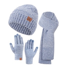 Hat Scarf And Gloves For Women, Winter Hats Womens Beanie Scarf Cold Weather Touchscreen Gloves Gift Set, Fall Accessories (Blue)
