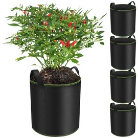 Enbagold Grow Bags for Vegetables, 5 Pack 20L Tomato Grow Bag Planter Fabric Pots Reusable, Potato Growing Bags with Handles