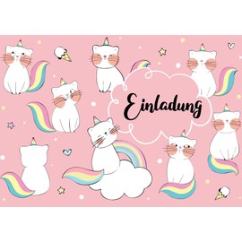 Edition Colibri 10 Unicorn Cat Invitations: Birthday Invitations for Children, Girls, Set of 10, Unicorn, Cats, Pink, Rainbow, Invitation Cards for Children's Birthday (11139DE)