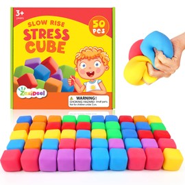 50 Pack Slow Rising Stress Cube: Stretchy Fidget Toys for Anxiety Relief, Large Size Squishy Cube, Pull Stretch Fidgets for Classroom Prize Box Toys, Classroom Reward for Student (2 Inches)