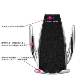 BEJOJO Wireless Charger, In-Car Holder, Rapid Wireless Charging, Car Stand, Wireless Rapid Charging, Air Conditioner Vent Mounting, 360° Rotation Gravity, Automatic Open and Close Function with