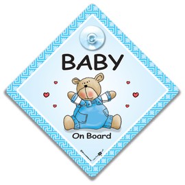 Baby on Board Autoschild, blaues Teddybär-Design, Saugnapfhalterung für Kind im Auto