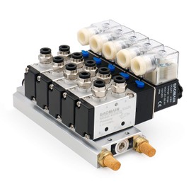 Baomain 5 Integrated Solenoid Valve 4V210-08 DC 24V PT1/4 2 Position 5 way Base Muffler Quick Fittings Set