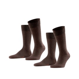 FALKE Men's Happy Socks, Breathable Cotton, Reinforced Durable Men's Socks, Allrounder for Business and Everyday, Cotton Stockings Plain in Multipack, 2 Pairs, Brown (Dark Brown 5450)