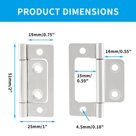 Biaungdo 12 Pcs Non-Mortise Door Hinges, 2 inch x 0.9 inch Bifold Butt Cabinet Hinges Vintage Furniture Hardware Antique Door Hinge with Screws for Door, Windows, Cabinet, Cupboard(White Nickel)
