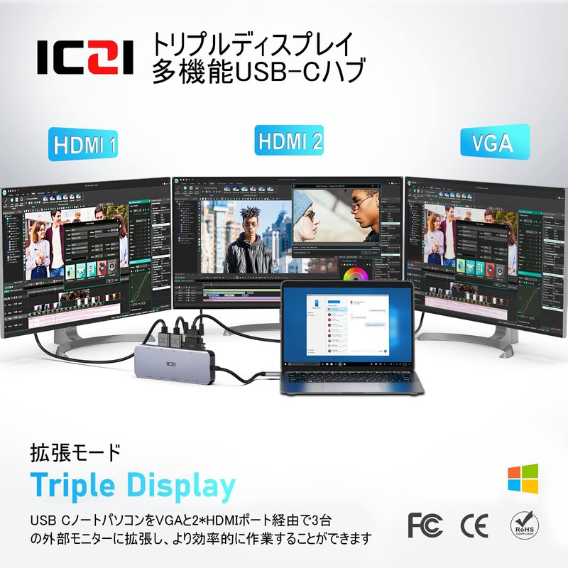 Dual HDMI ICZI USB C Hub 11-in-1 Triple Display Type