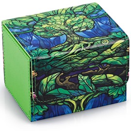 UAONO Deck Box for MTG Cards, Trading Card Storage Box for 100+ Double Sleeved Cards, PU Leather Card Box for TCG CCG Magic Cards with Two Compartments (Green, Tree)