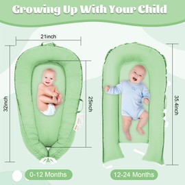 Baby Lounger, 100% Cotton Newborn Lounger for 0-24 Months, Co Sleeping Breathable & Soft Baby Nest, Infant Lounger Baby Floor Seat, Portable Lightweight Lounger Newborn Babies Essentials(Light Green)