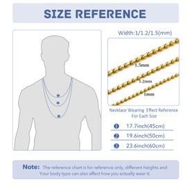 Men's Women's Curb Chain Necklace, 1/1.2/1.5 mm Wide Stainless Steel Gold-Plated Cuban Chain, Gold Chain, Silver Chain, Hip-Hop Chain, Necklace, Length 45-60 cm, Stainless Steel, No Gemstone