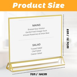Cptoion 6 Pack Acrylic Sign Holders with Golden Border,7x5 Horizontal Acrylic Sign Holder,Clear Picture Frames,Double Sided Table Menu Holders for Wedding Table Number Office Desktop Photos Display