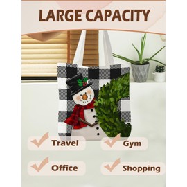 Supwhd Christmas Tote Bag, Let It Snow Pink Christmas Winter Canvas Tote Bag for Women, Winter Reusable Christmas Tote Bags, Womens Gifts for Christmas, Christmas Reusable Grocery Bags Shopping Bags