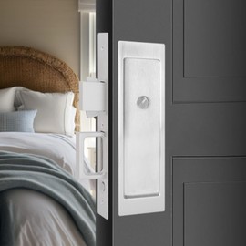 Privacy Pocket Door Lock Hardware, Rectangular Pocket Door Lock and Pulls, Hidden Pop-Up Edge Pull, Zinc Alloy (Sliver, No Key)