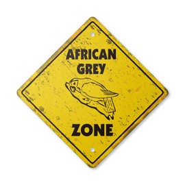 African Grey Vintage Crossing Sign Zone Xing | Indoor/Outdoor Plastic | 12" Tall Rustic Bird Parrot cage Talking Mirror