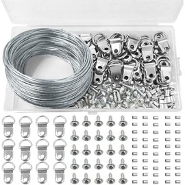 131 Pcs Picture Hanging Kit,100ft Stainless Steel Picture Frame Wire Heavy Duty with D Ring Hangers and Crimping Sleeves Rope for Wall Art and Picture Hanging Wire