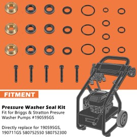 Upgraded Pressure Washer Seal Kit Used on Some Medium Frame Pressure Washer Pumps #190595GS,580752550,580752300, Replace for Briggs & Stratton 190595Gs 190711Gs, 27pcs