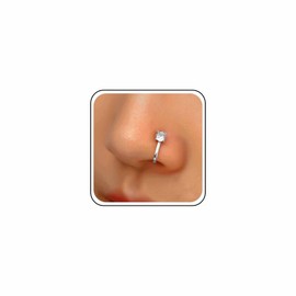 Cybche Vintage Crystal Circle Nose Ring Silver Rhinestone Circle Nose Cuff Round CZ Clip On Nose Ring Circle Fake Septum Ring No Piercing Round Nose Ring Hoop Jewelry for Women
