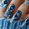 Square Press On Nails Medium Fake Nails Blue False Nails