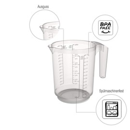 Rotho Topline Messbecher 1.5l mit Skala, Kunststoff (PP) BPA-frei, transparent, 1.5l (18.5 x 13.3 x 17.0 cm)