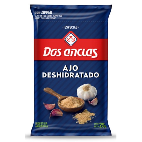 Dos Anclas Ajo Deshidratado Dehydrated Ground Garlic, 25 g / 0.88 oz pouch (pack of 3)