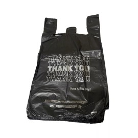 CHOICE Bags 1/6 Black 21 x 6.5 x 11.5 "Thank You" T-Shirt Plastic Grocery Shopping Bags - 50 PCS