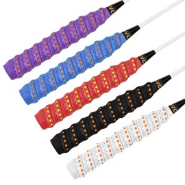 wangjiangda 5 Pack PU Racquet Grip, Super Absorbent Tennis/Badminton/Squash Rackets Overgrip Anti Slip Perforated Racket Grips Non-Slip Handle Grip Tape, 5 Color