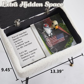 Leesingdo Vanity Stool Chair, Faux Teddy Fur Ottoman Foot Stool with Metal Legs & Adjustable Black Feet, Flip Top Storage Makeup Stool with Soft Padded Seat, Foot Rest for Makeup Room Bedroom, White