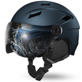 Odoland Ski Helmet with VLT 18% Lens Visor Great for Skiing, Light Weight and Adjustable Ventilation Advanced Competition Snow Helmet with Warm Fluffy Earpads for Men Women Adult and Youth, Blue, S
