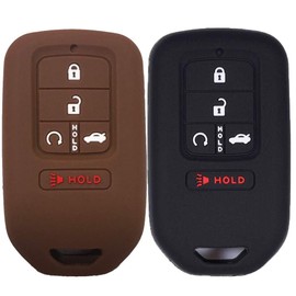 KUSTSOFT 2Pcs Silicone Full Protective Key Fob Remote Cover Case Skin Jacket for Honda Civic 2016 2017 2018 2019 2020 2021 Accord Pilot CR-V 5 Buttons Smart Key A2C81642600(Black Brown)