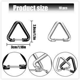 HAIKING Small Locking Carabiner, 10 PCS Triangle Spring Snap Hook for Travel, Keychains (Black, Silver)