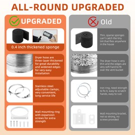 [Upgraded]AMI PARTS TDIDVKZW Indoor Dryer Vent Kit with 4-Inch by 5-Foot Proflex Duct, White, 4 Inch