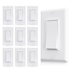 AIDA 3 Way Decorative Light Switch, 15Amp, 120/277 Volt, AC Decorator Rocker Paddle Wall Switch Replacement, UL Listed - Residential and Commercial Grade (10 Pack,Glossy White)