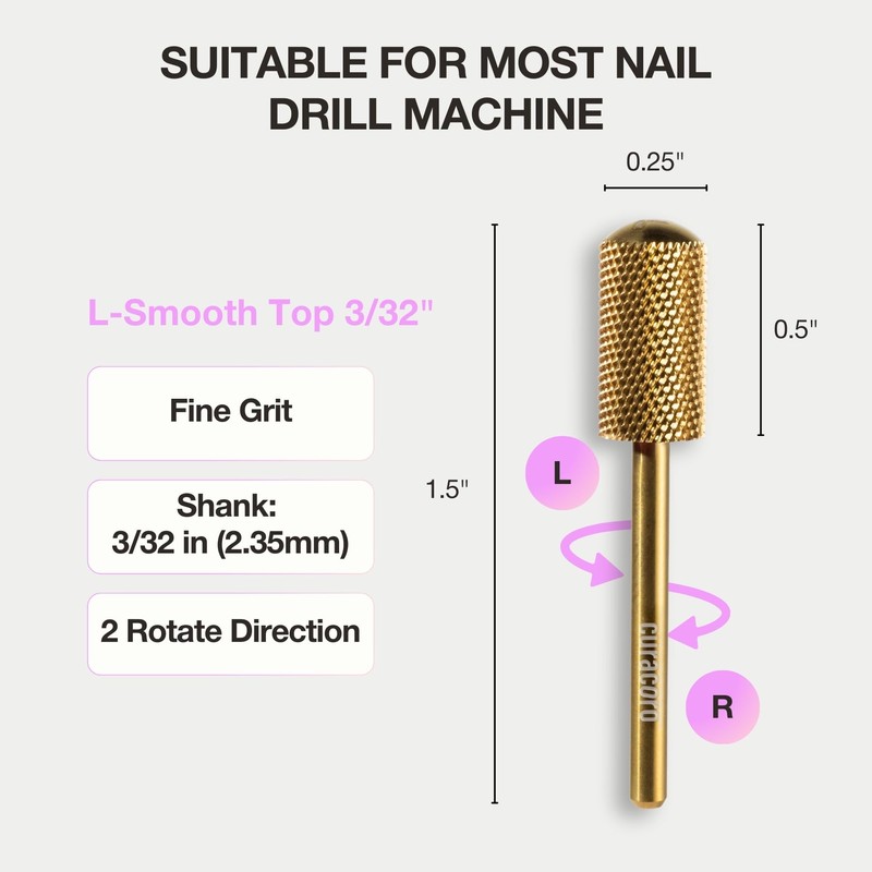 CURACORO Curacoro Nail Drill Bits 3/32' - L-Shape Smooth Stop