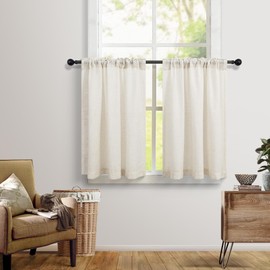 Farmhouse Kitchen Curtains Over Sink 30 Inch Length for Small Window 2 Panels Back Tab Pocket Linen Cafe Tiers Opaque Lightweight Casual Neural Rustic Short Cream Ivory Curtain for Bathroom Door 30x30