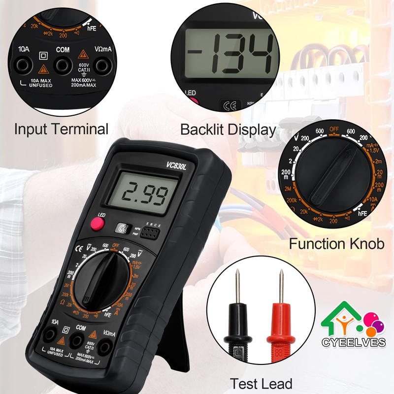 Digital Multimeter Pocket, Multifunction Battery Tester with Backlight Test Wire,