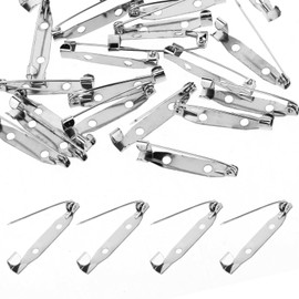 60PCS Silver Bar Pins, Brooch Pin Backs Kit, Safety Clasp Brooch, 1.18Inch Secure Back Clasp for Jewelry Making, Badges, Crafts, Name Tags, Corsage, Tie Tacks and DIY Accessories