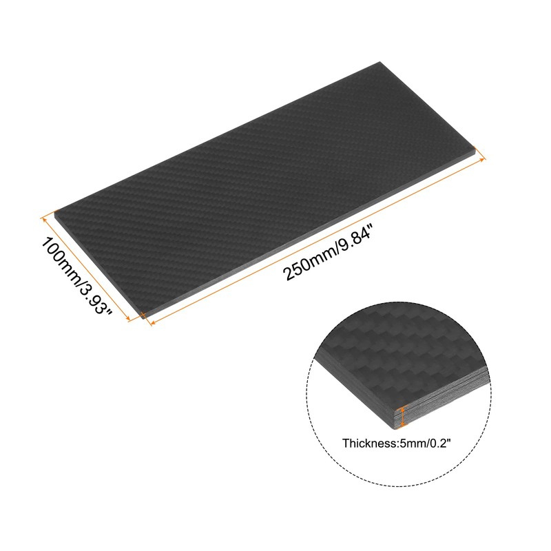 sourcing map 1 PCs Carbon Fiber Sheet 250×100×5mm Matte Surface