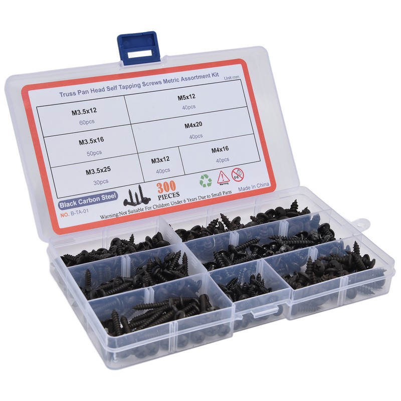 300Pcs Truss Head Self Tapping Screws Cross Carbon Steel Screw