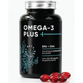 Omega 3 Plus 1000mg con 10mg Astaxantina  EPA y DHA para corazón, cerebro y salud ocular  90 cápsulas blandas pequeñas fáciles de tragar  Met 5...    