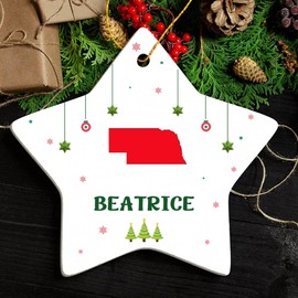 Beatrice NE Ornament for Christmas Tree Decorations City Travel Souvenir Gifts for Family and Friend - Housewarming Gift Beatrice Nebraska Ornament Star 3.25"