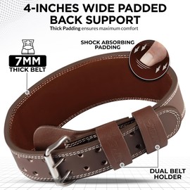 WYOX Weight Lifting Belt for Gym Fitness – Cowhide Leather, 4” Padded Lumbar Back Support lifting Belt, 8 Adjustable Holes, Ideal for Powerlifting, Bodybuilding, Deadlift, Squat & Strength Training