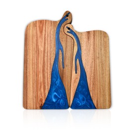 Couple Resin Acacia Wood Charcuterie Cutting Board - 2 Piece Interlocking Cheese Serving Tray Set, Decorative Kitchen Gift for Housewarming Wedding Anniversary Valentine's Day