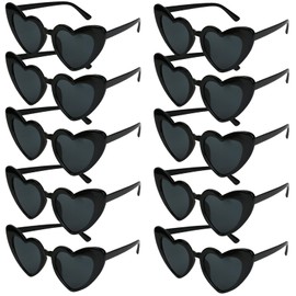 Widisun 10 Pcs Vintage Love Heart Sunglasses - Black Funky Party Glasses for Adults, Girls - Shaped Glasses for Shopping, Outdoor Travelling, Party