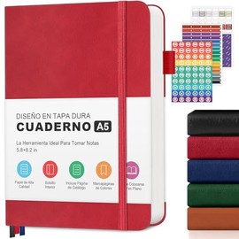 Cuaderno Rayado, A5 Cuaderno de Notas Pasta Dura con 3 Cinta Marcapáginas, Libreta de Notas Profesional con Índice y 320 Páginas Numeración, Bolsillos
