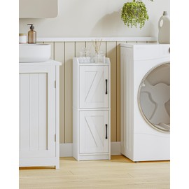 Hzuaneri Bathroom Storage Cabinet, Small Farmhouse Corner Floor Cabinet with Door and Shelves, Narrow Toilet Paper Holder Stand, Bathroom Organizer with Adjustable Shelf, for Small Spaces, White