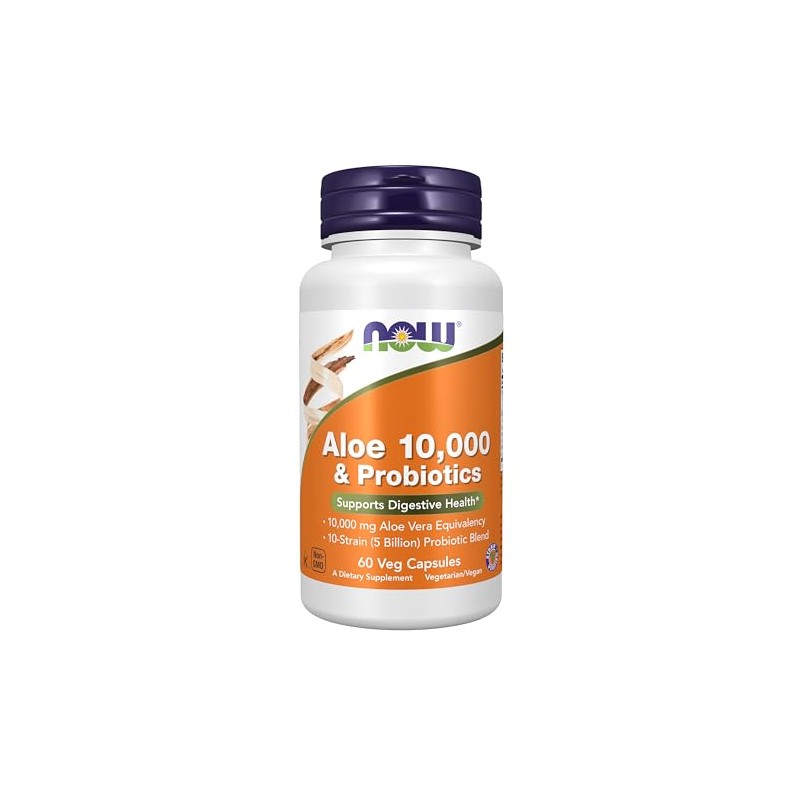 NOW Aloe 10,000 & Probiotics,60 Veg Capsules