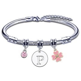 KJKJKJ A-Z 26 Initial Letter Pendant Bracelet Women Christmas Gift Personalisation Ideas Birthday Gift Bracelet Daughter Sisters Friends Lovers Birthday Christmas Graduation, L, Stainless Steel, 0