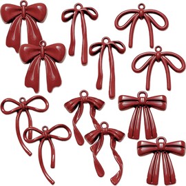 QREED 12pcs Red Bow Charm,Cute Charms Bowknot Pendant,Alloy Metal Charms for Jewelry Making DIY Crafts Necklace Bracelet Earring Keychains Gifts
