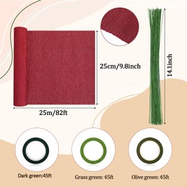 Gilprop 116 Pcs Crepe Paper Rolls Flower Stem Set, Include 9.8 x 98 InCrepe Paper Sheet 14.76 Ft Flower Stem Floral Iron Wire Floral Band for Birthday Parties Weddings Festival Decor(Pink and Red)