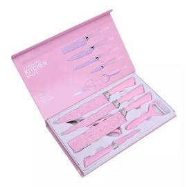 Total Supplier Set De Cuchillos De Acero Inoxidable Y Pelador 5 Piezas Rosa